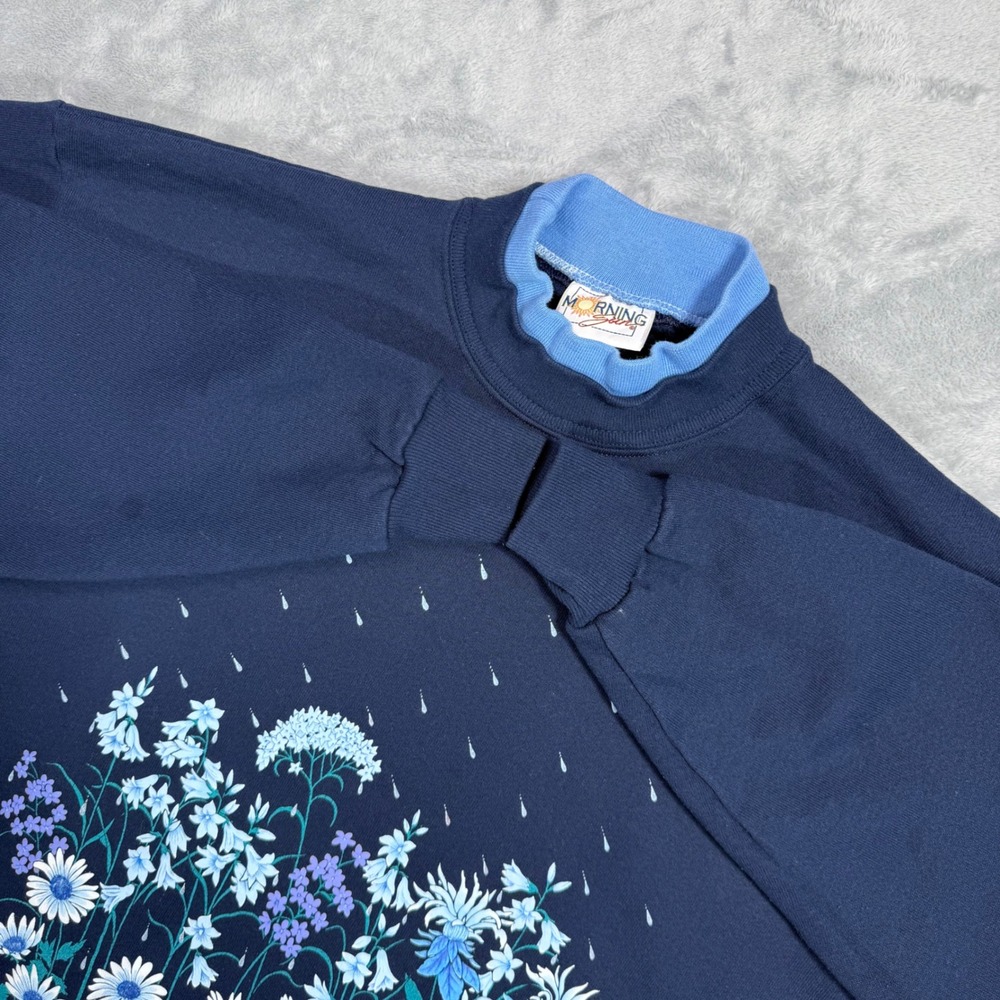 Vintage 90s‎ Morning Sun Navy Blue Floral Mock Neck Sweatshirt Size L